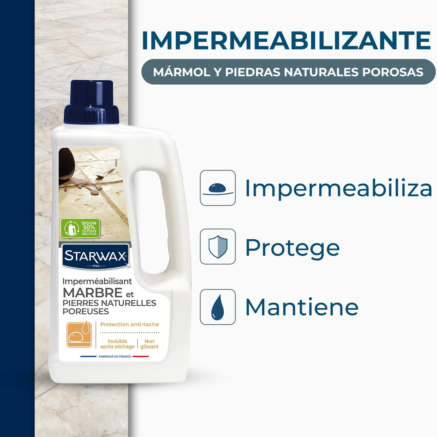 STARWAX-Impermeabilización mármol y piedra natural porosa - Protege e impermeabiliza - Eficaz contra las manchas de agua, grasa y vinagre - Fabricado en Francia - 1 l - 20 m²