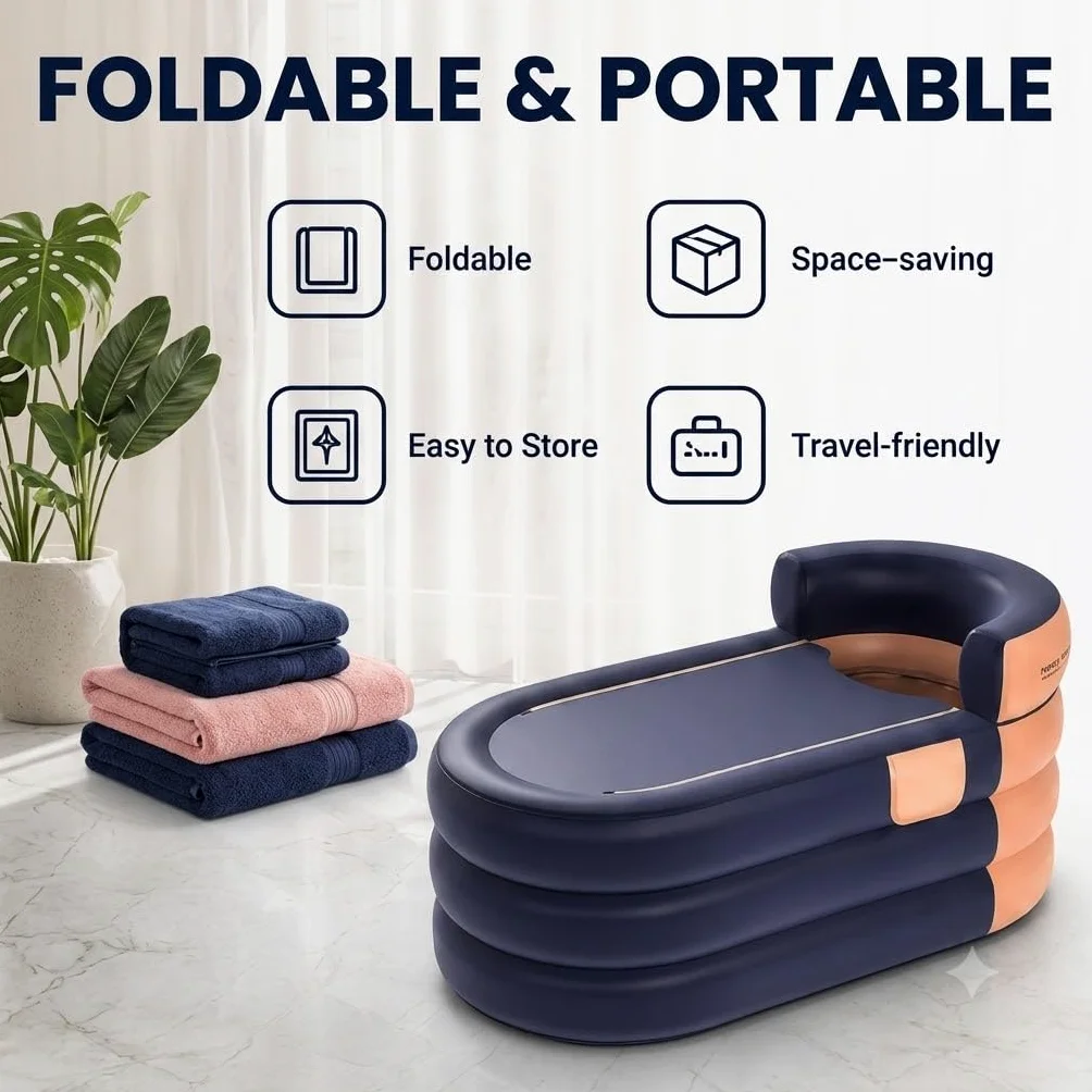 Bañera Inflable, Inflable Plegable Móvil Independiente Bañera para Adultos y Ducha para Camping Viajes Spa