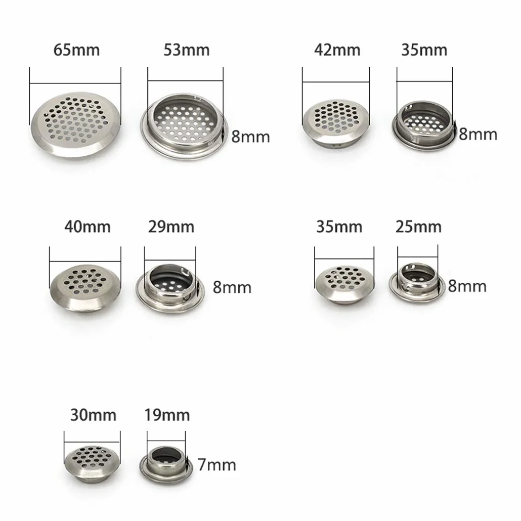 Cubiertas de ventilación circulares de 53 mm de acero inoxidable con orificio de malla para armario, baño, oficina, cocina, ventilación de 20 piezas