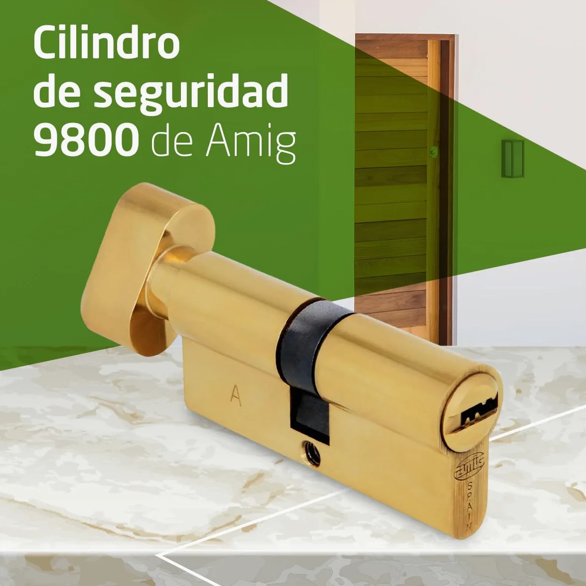 Amig - Cilindro de seguridad con muletilla - Cerradura para puertas - Bombín de Alta Seguridad - Antiganzúa y Antitaladro - Incluye 5 llaves - Pulido - Medidas: 60 (30-30 mm)