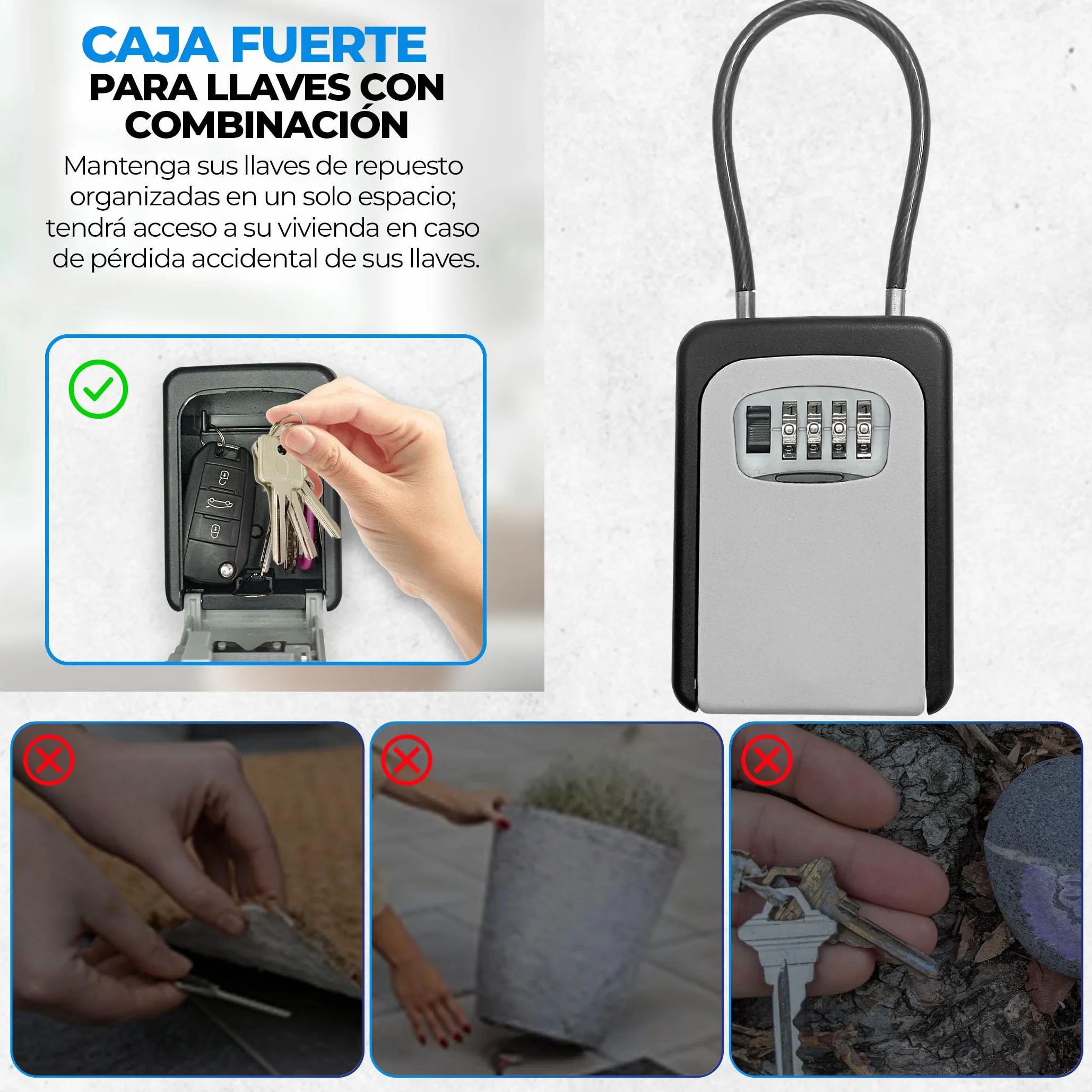 QJF Caja de Seguridad para Llaves con Código de 4 Dígitos para Pared Exterior Interior