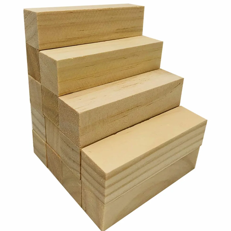 Bloques de Tilo Natural 14 pcs para Tallado, Madera Artesanal, Kit Manualidades 10x2,5x2,5 cm