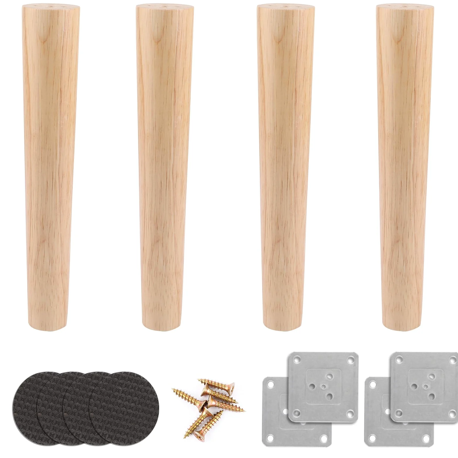 AKOLAFE 4 patas para muebles de madera de roble, 30 cm, patas de madera robustas, patas de muebles redondas, con placas de montaje y tornillos, para cama, armario, silla, mesa