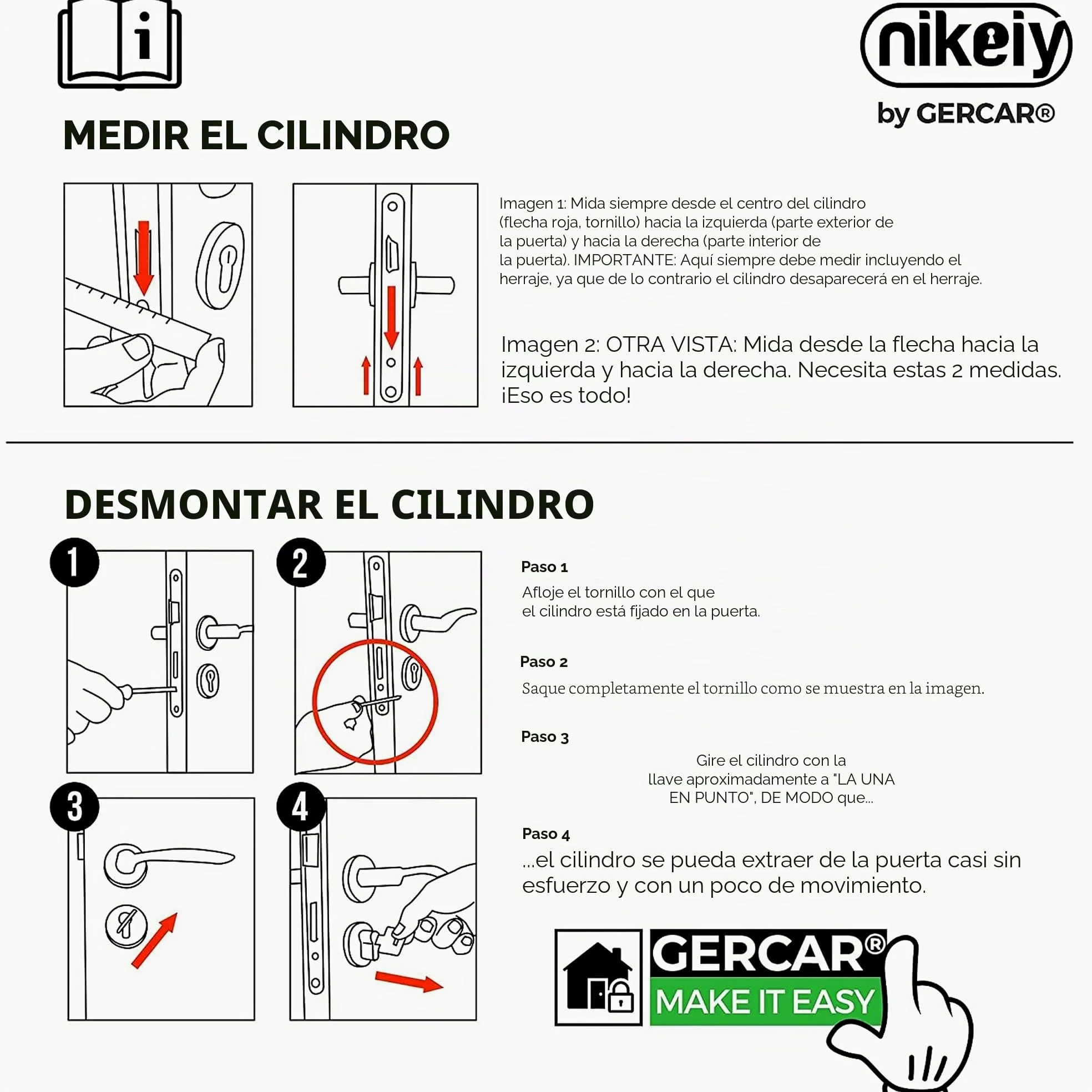 GERCAR Pro 3 Cilindros de Cierre 30/30 Con Cierre Uniforme, 15 Llaves, Cerradura de 60 mm, Longitud: 60 mm, A: 30 B: 30 mm, Latón Macizo Mate