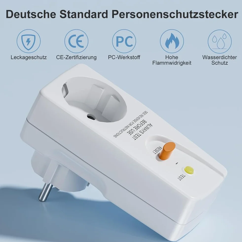 Jevina Paquete de 2 conectores de protección fugas Gfci 16 A RCD Enchufe Disyuntor para uso doméstico Enchufe de protección personal Enchufe EU