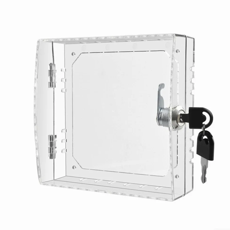 Caja de bloqueo de termostato con 2 llaves, caja protectora de termostato transparente, 16 x 15 x 6 cm, caja de cubierta de termostato montada en la pared, para restaurantes, escuela