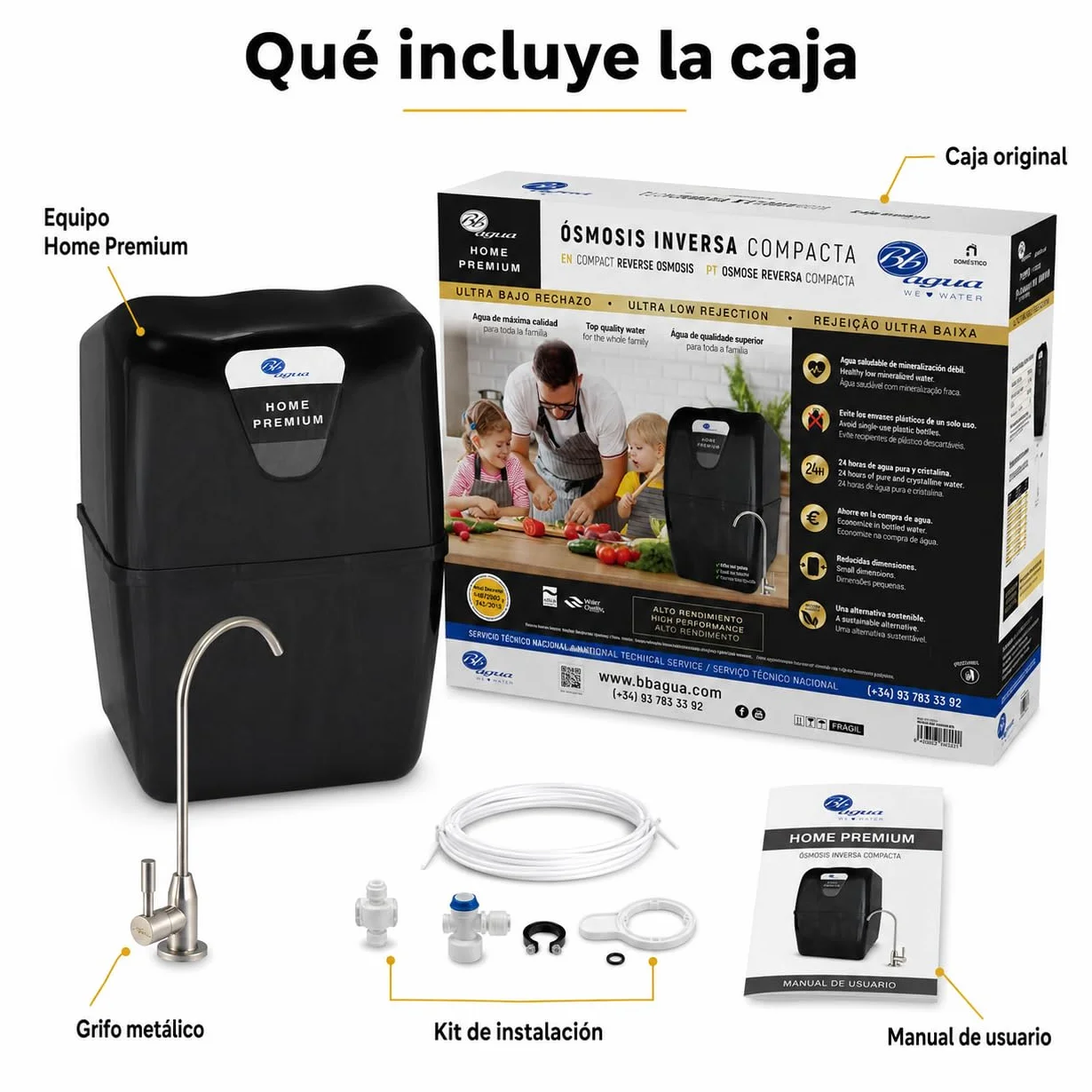 Bbagua Home Premium. Equipo de Osmosis Inversa Compacta de 5 Etapas, doméstico con Bomba de presión. Fácil Instalación bajo encimera y cambio de Filtros