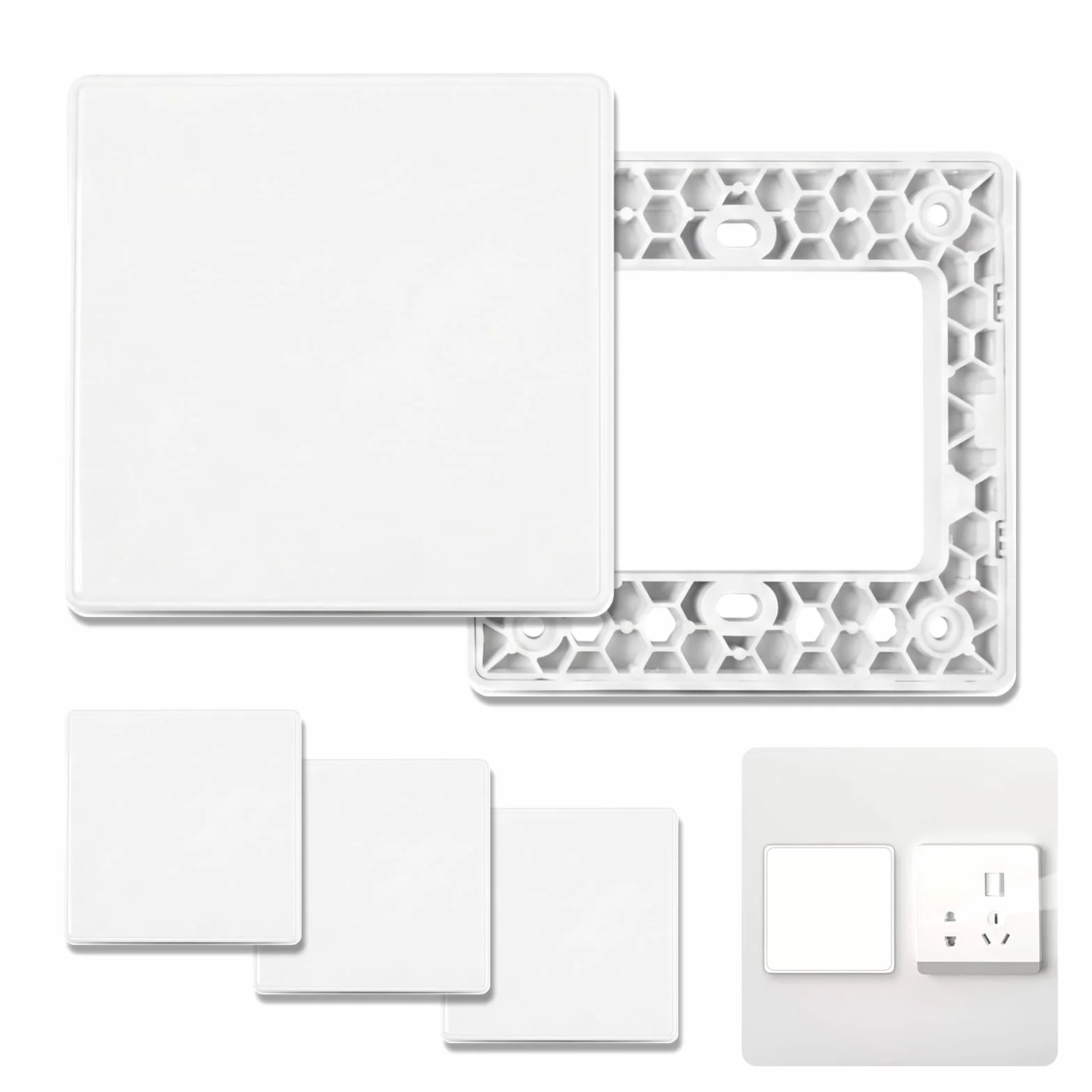 Placa de Pared Ciega 4 Piezas, Tapa de Enchufe Empotrado 86x86mm, Tapa de Interruptor, Tapa de Caja Empotrada Blanca ABS para Enchufes o Interruptores Sin Usar