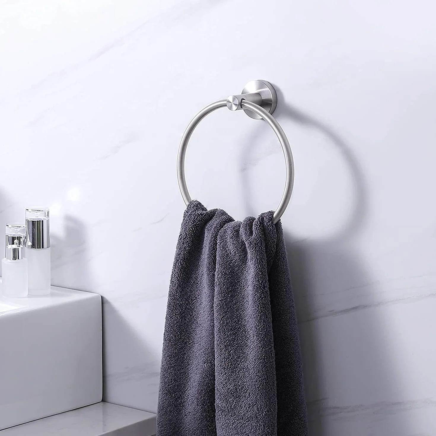 Toallero de acero inoxidable 16 cm redondo plateado para pared