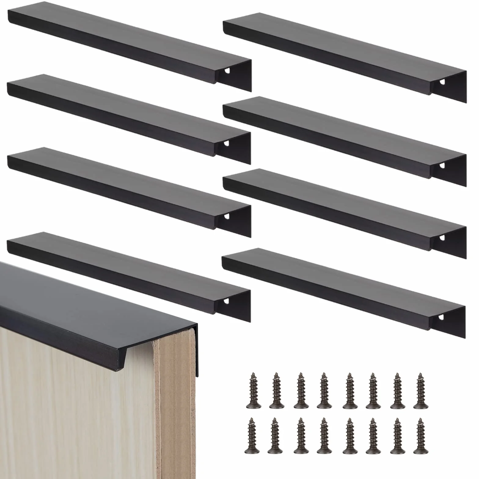 Tiradores de Muebles Negro Tiradores Ocultos para Armarios 200mm con Tornillos para Puerta de Armario Cajones 8 Piezas
