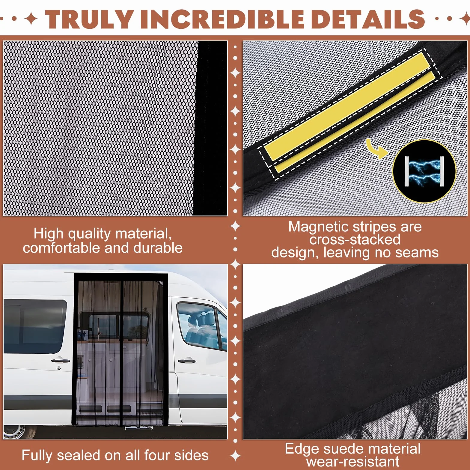 Mosquitera magnética para furgoneta, mosquiteras para coche, imanes Universa, cierre magnético central, autocaravanas, puerta lateral/maletero, ventilación, 180 x 150 cm
