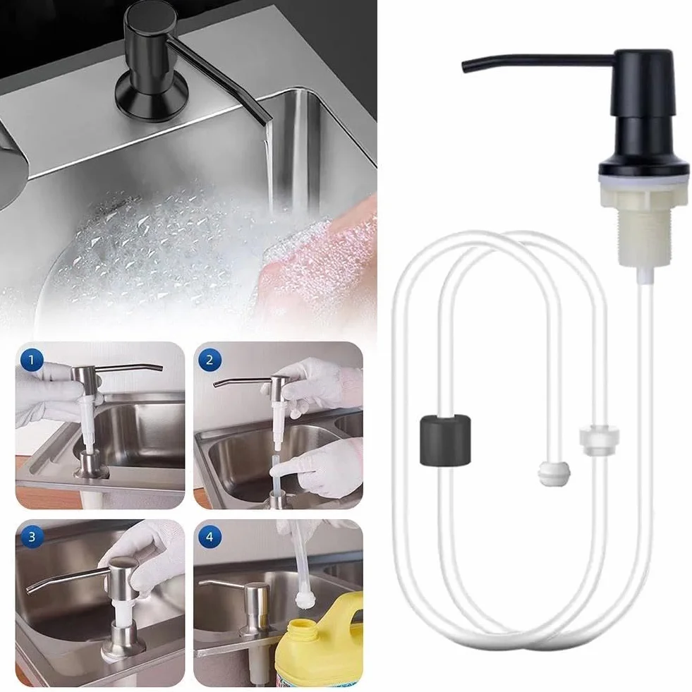 Dispensador de jabón de 1 m, kit de tubo de extensión para fregadero de cocina, dispensador de jabón líquido, bomba de mano, cabezal dispensador K7F2, prensa de acero