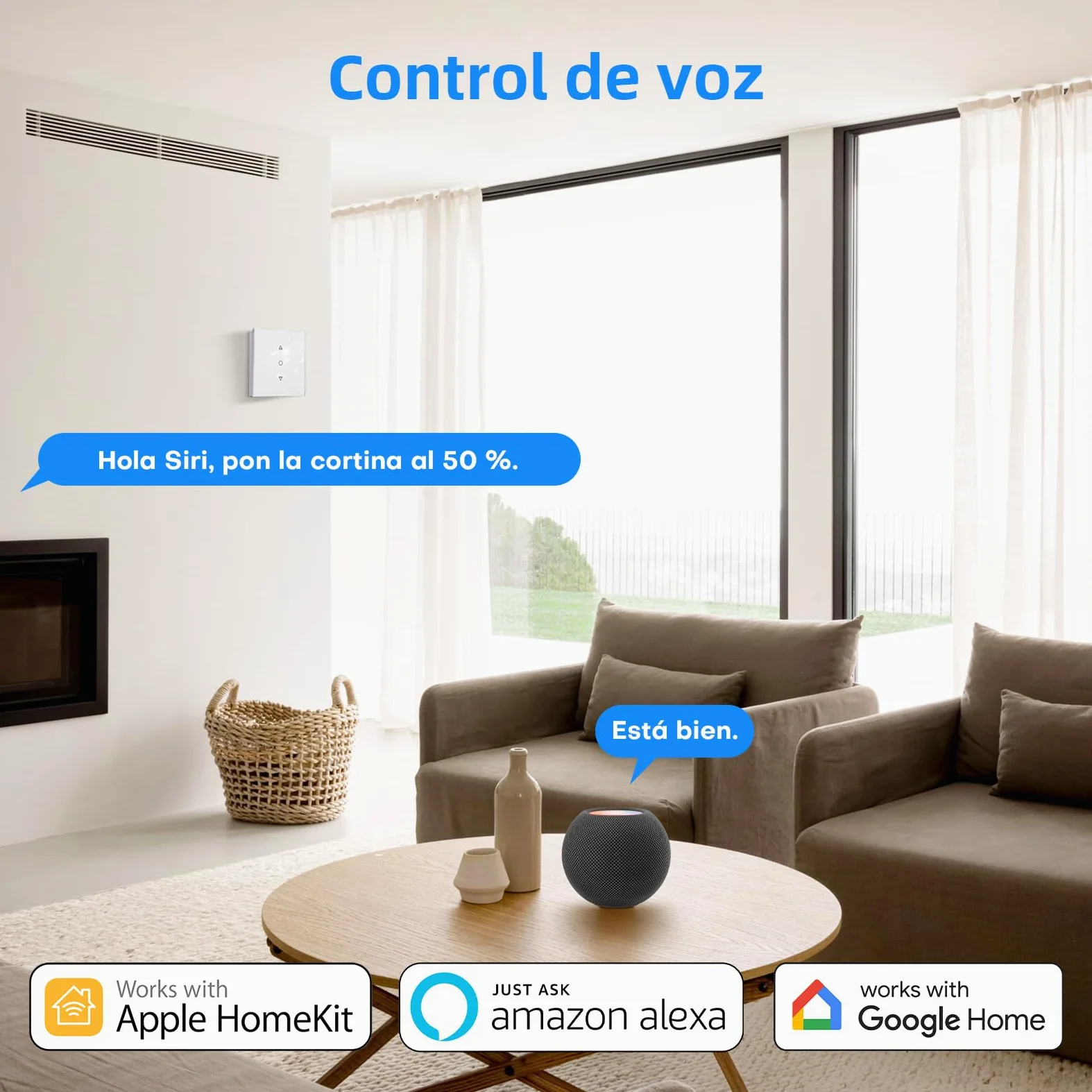 Maxcio Interruptor de persiana WiFi, Interruptor Inteligente Persiana LED Compatible con HomeKit, Alexa y Google Home, Calibración con un Solo Clic, Control de Porcentaje, Remoto y Control por Voz
