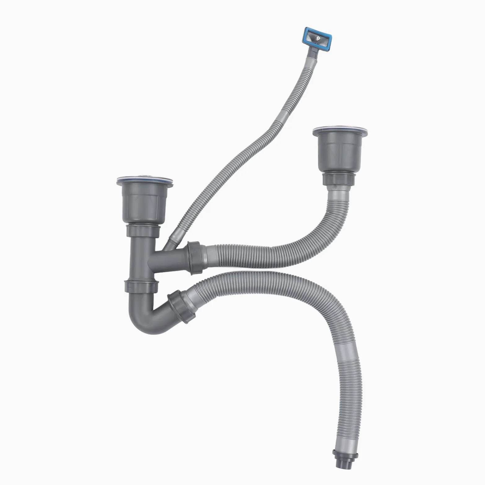 Kit Desague de Tubería Doble para Fregadero Universal, Taza Interior de Acero Inoxidable, Sifon Doble Fregadero de Escurridor Adecuado para El Hogar, Cocina, Drenaje Rápido