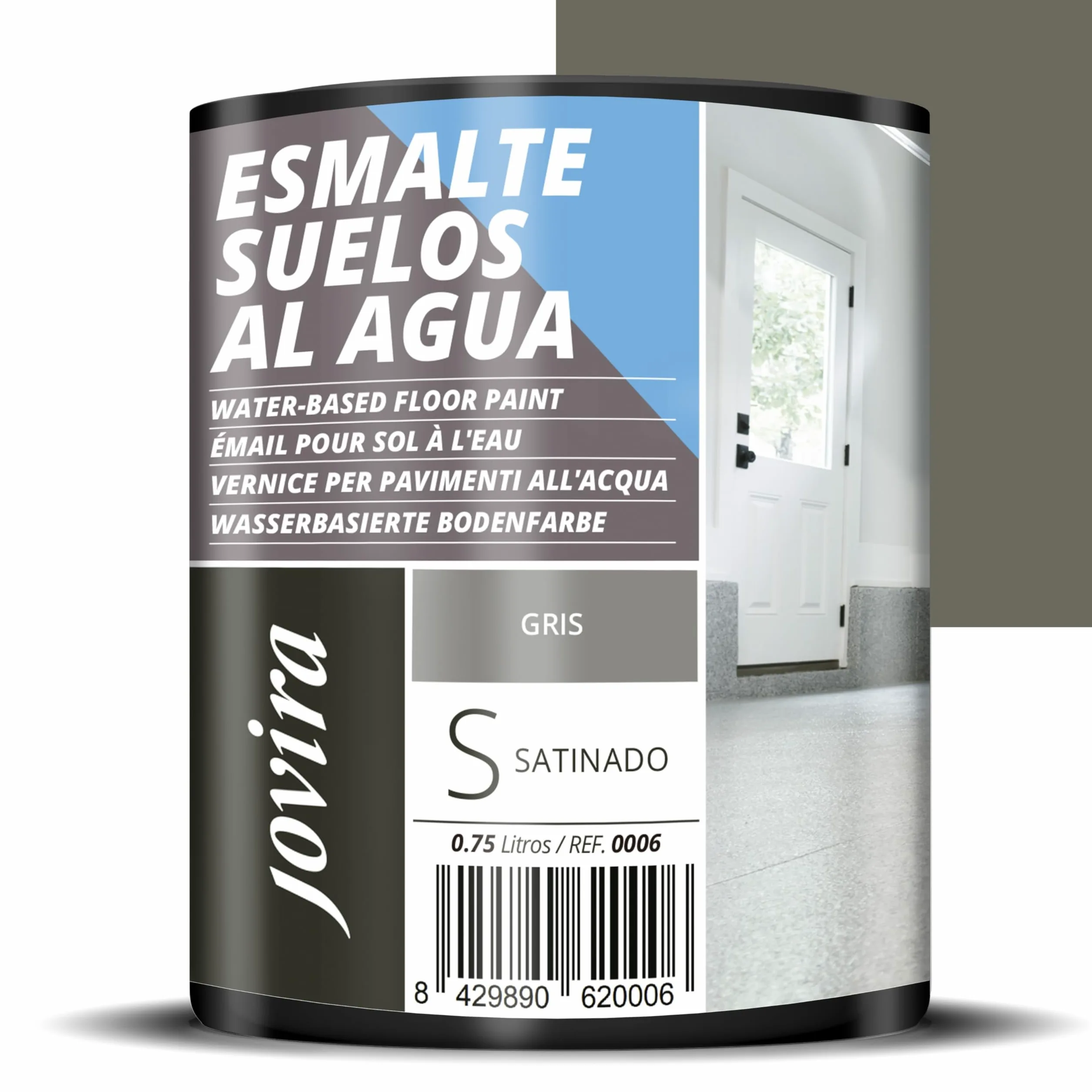 JOVIRA PINTURAS Esmalte Suelos al Agua. Especial para suelos de garajes, almacenes, gimnasios, lavanderías, parques infantiles, pistas deportivas, etc. (750 Mililitros, Gris) C-10
