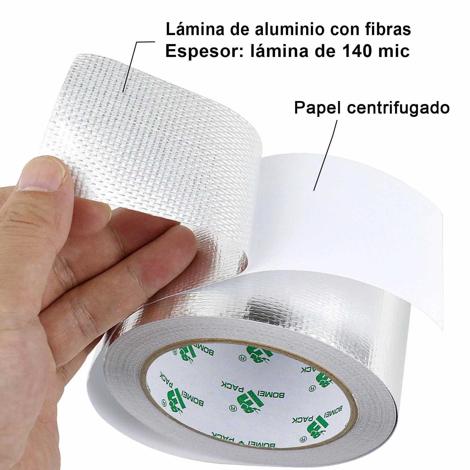 BOMEI PACK 50mmx20m Cinta adhesiva de aluminio reforzada aislante térmico - Rollo de aluminio adhesivo de alta temperatura de reparación - Cinta de Aluminio para Sellar Sistemas