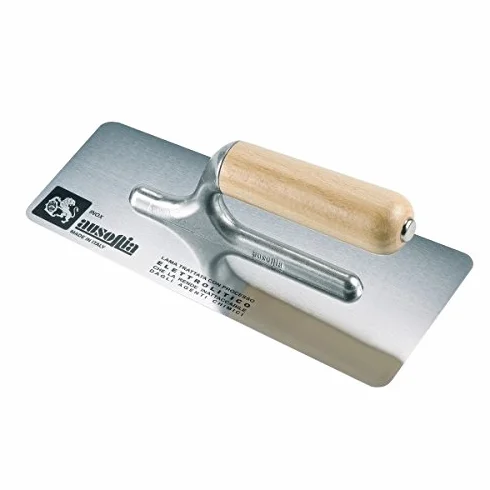 AUSONIA - 42173 Llana con Hoja DE Acero Inoxidable Trapezoidal DE 27 X 11 DE Bordes Redondos con Paleta DE ALEACIÓN DE Aluminio Y Mango DE Madera. Ideal para PULIR MARMORINO Y ESTUCADO Veneciano