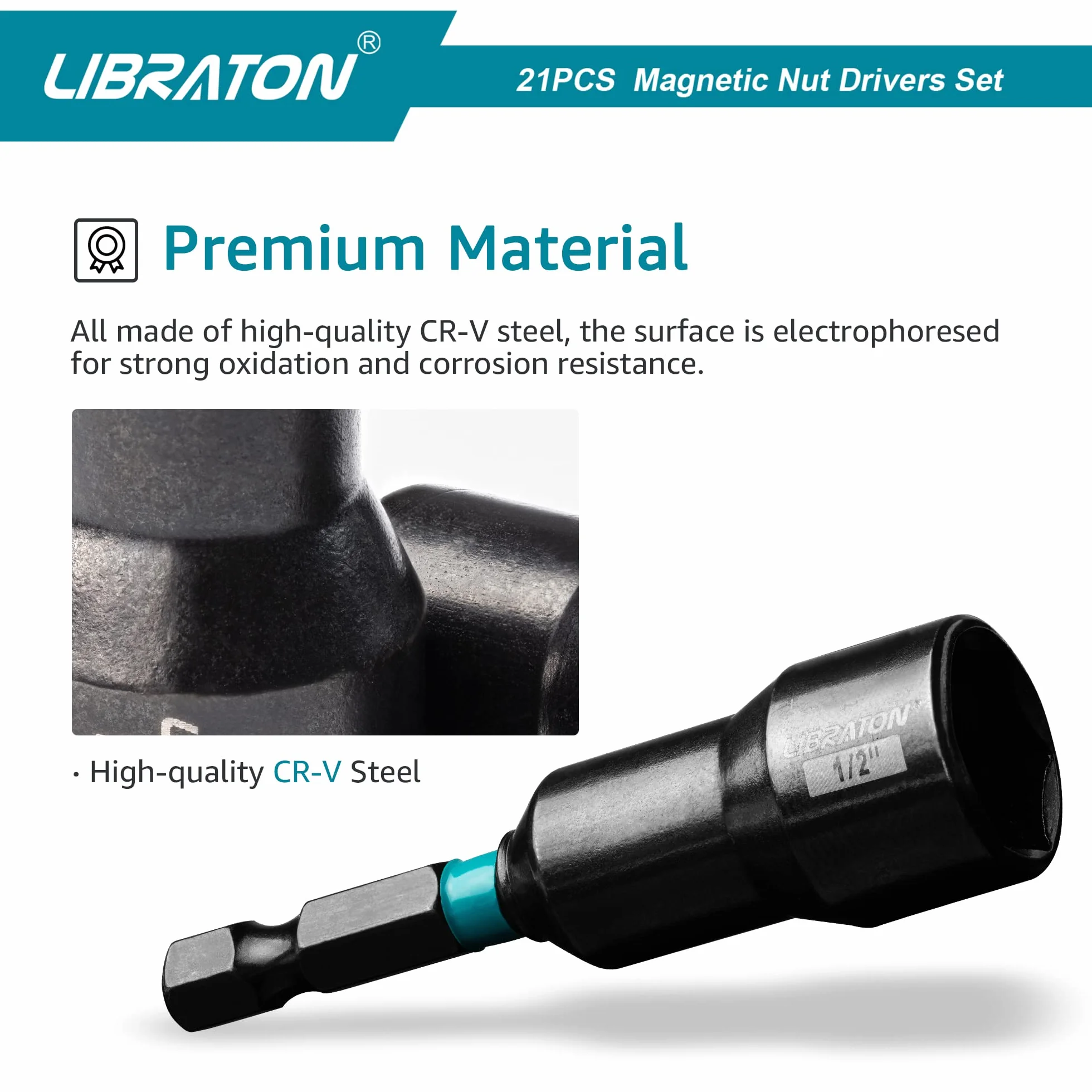 Libraton destornillador de tuercas magnéticas, juego de brocas para taladro de impacto de 1/4 ", destornillador de tuerca métrico y SAE, adaptadores de vaso de impacto, portapuntas, extensiones