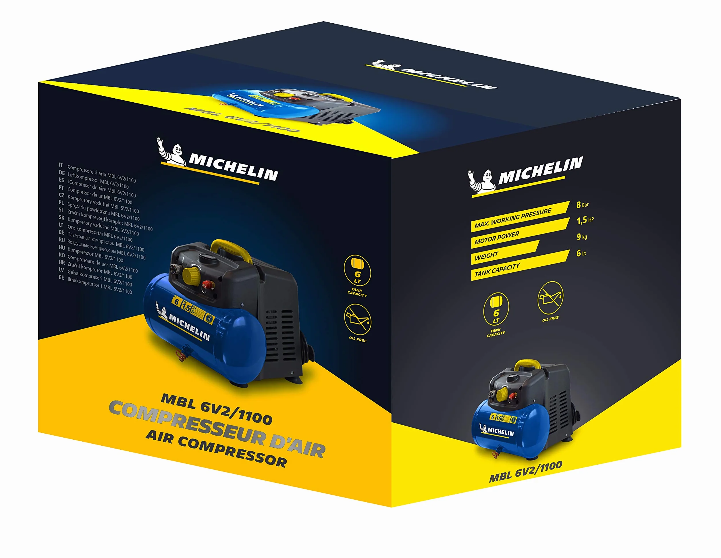 Compresor de aire portátil MICHELIN MBL6 6L 1,5 hp 8 bar 160 l/min