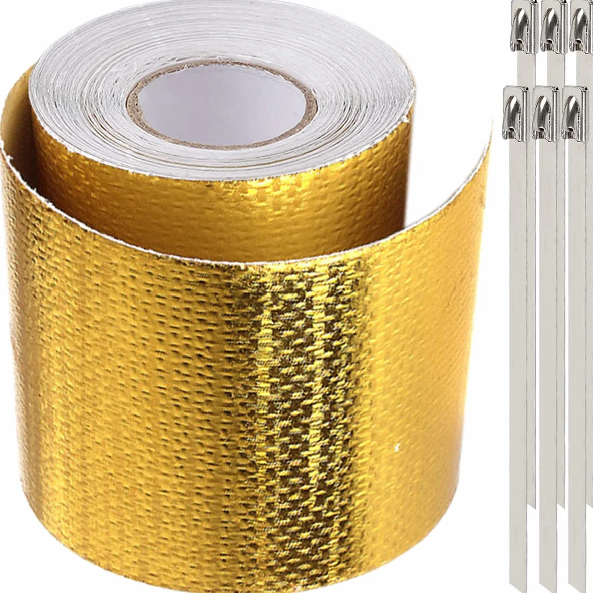 Cinta de protección térmica Reflect-A-Gold para automóvil y manguera, Autoadhesivo reflectante de calor de alta temperatura, Barrera de envoltura de calor Reflect Gold