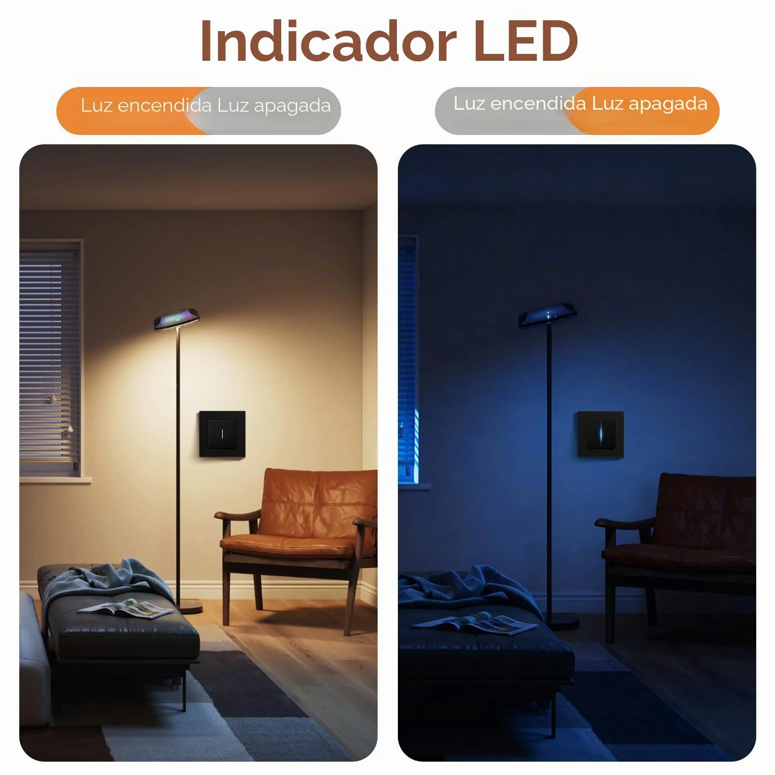 BSEED Interruptor Pared con Garras, Interruptor de luz con LED Indicador, Fácil de Instalar, Marco de PC mate, 1 Gang 1 Vía, 86 * 86mm Negro