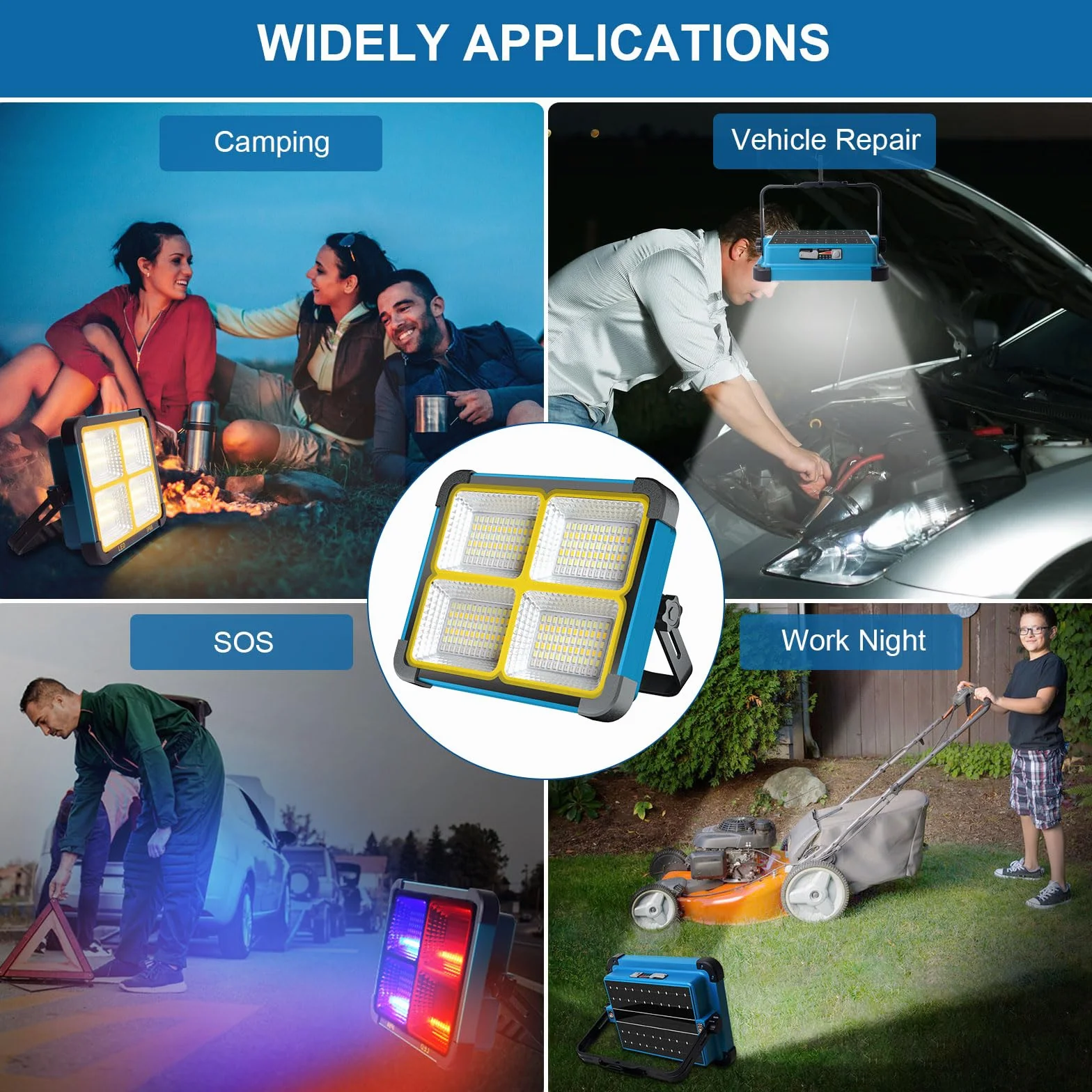 Foco LED Recargable 100W, 10000mAh/ 288 LEDs/Panel Solar/ 5 Modos de Luz/Base Magnética/Banco de Energía, Foco de Trabajo Portátil LED para Camping, Trabajo, Pesca