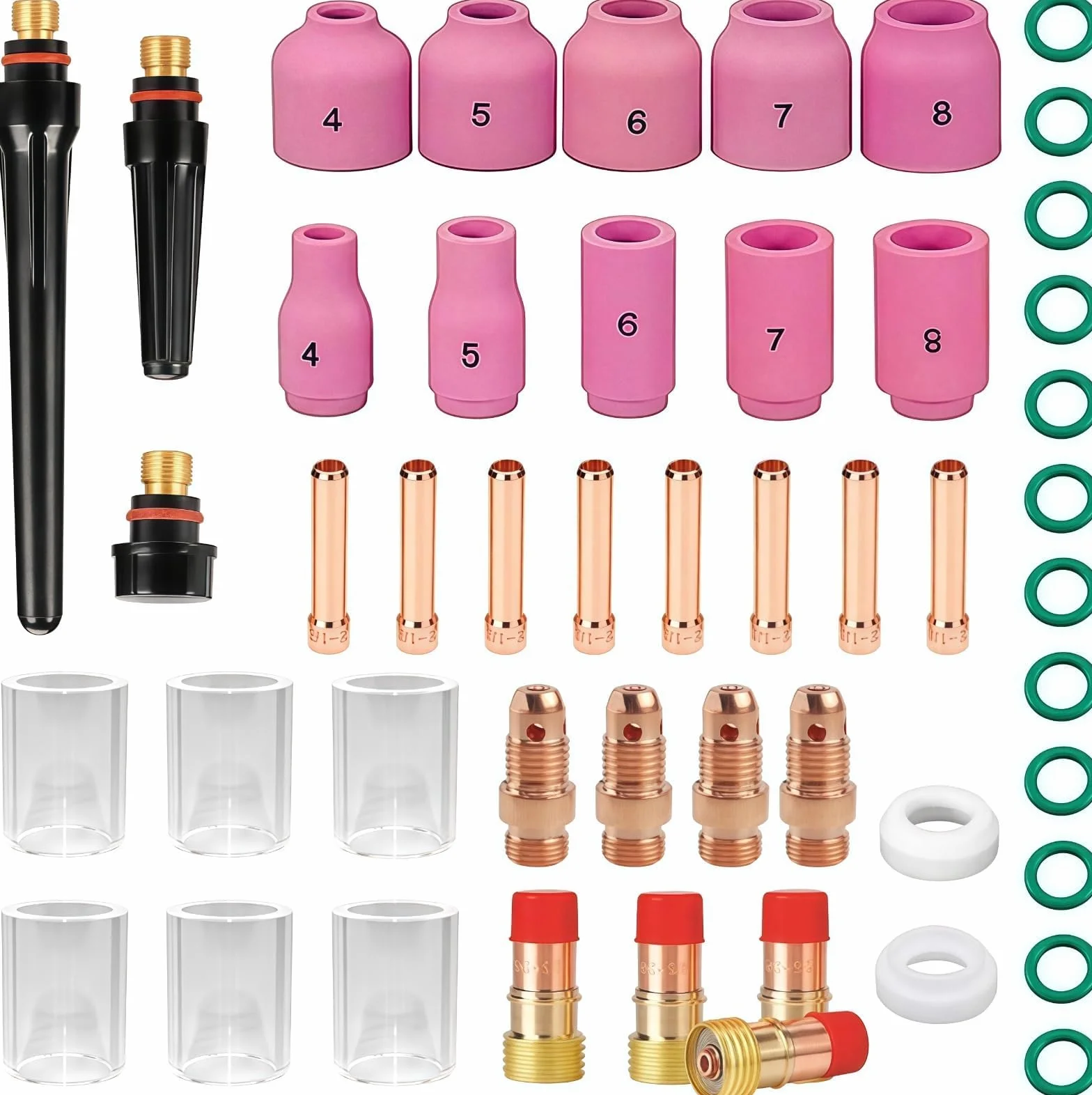 49 Piezas Accesorios de Maquina de Soldar TIG, Soldador TIG AC DC, Antorcha TIG con Lente de Gas, Anillo Silicona, Junta Goma, Cuerpo Pinza, para Soldadura Antorcha Consumibles TIG WP-9/17/18/26