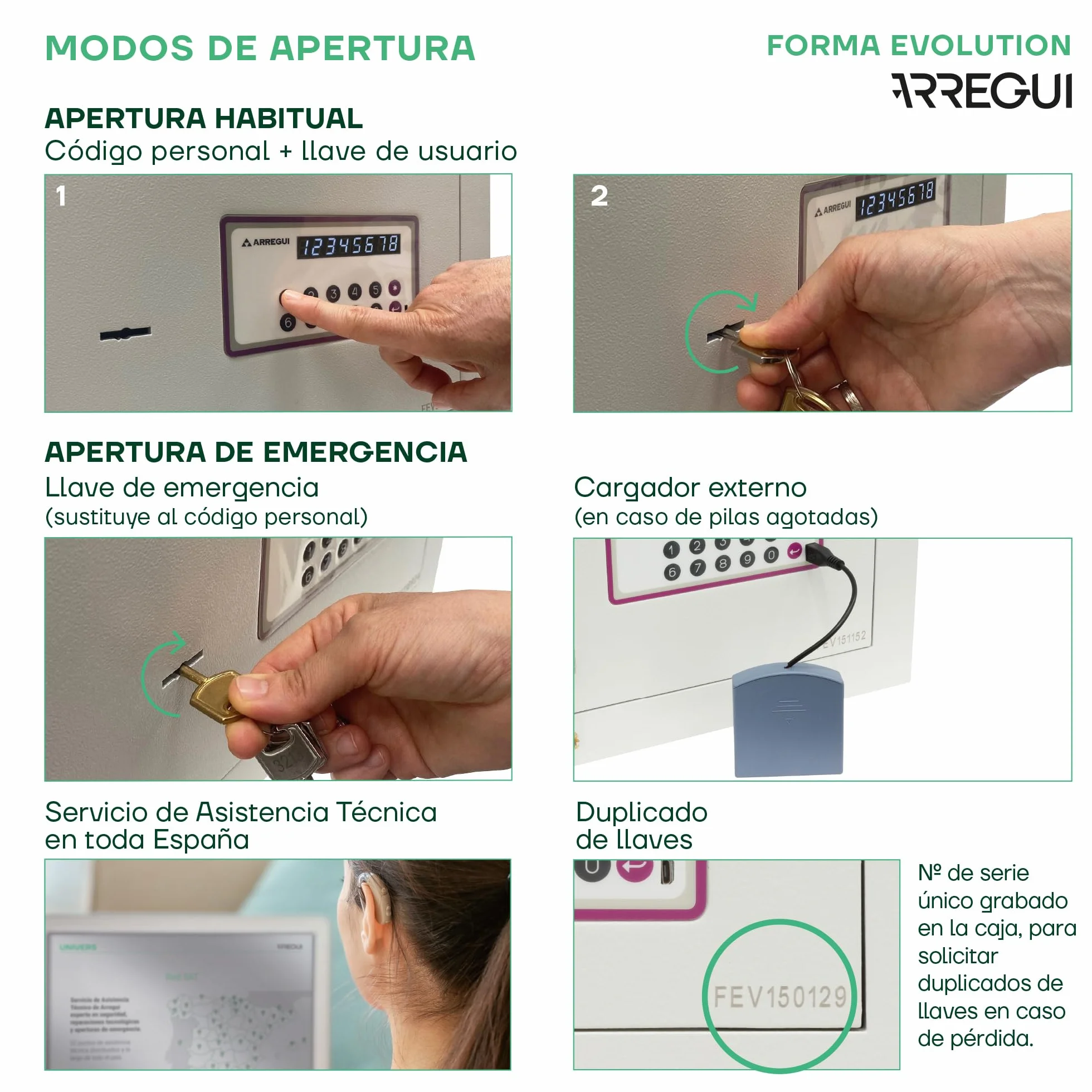 ARREGUI Forma Evolution 150040 Caja fuerte con llave y codigo, facil de usar | Caja de seguridad, apertura con teclado y llave | Caja fuerte electronica para casa, doble seguridad | 27x38,5x30cm | 25L
