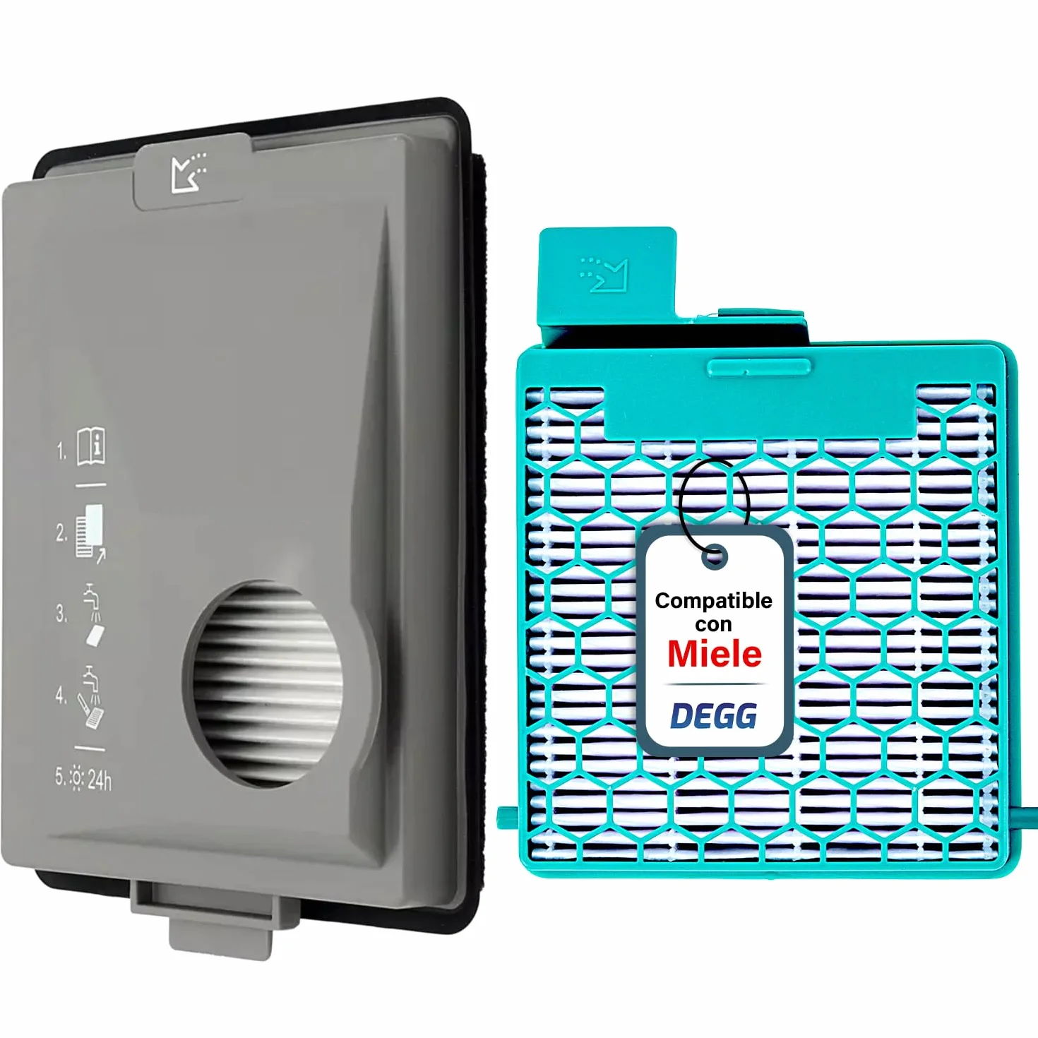 DEGG Juego de Filtros - Compatible con Aspiradoras Miele Boost CX1 - Filtros de repuesto SF-HY 60 y CX-FSF - Filtro Hepa y filtro de polvo fino - Ajuste perfecto - Accesorios para aspiradora