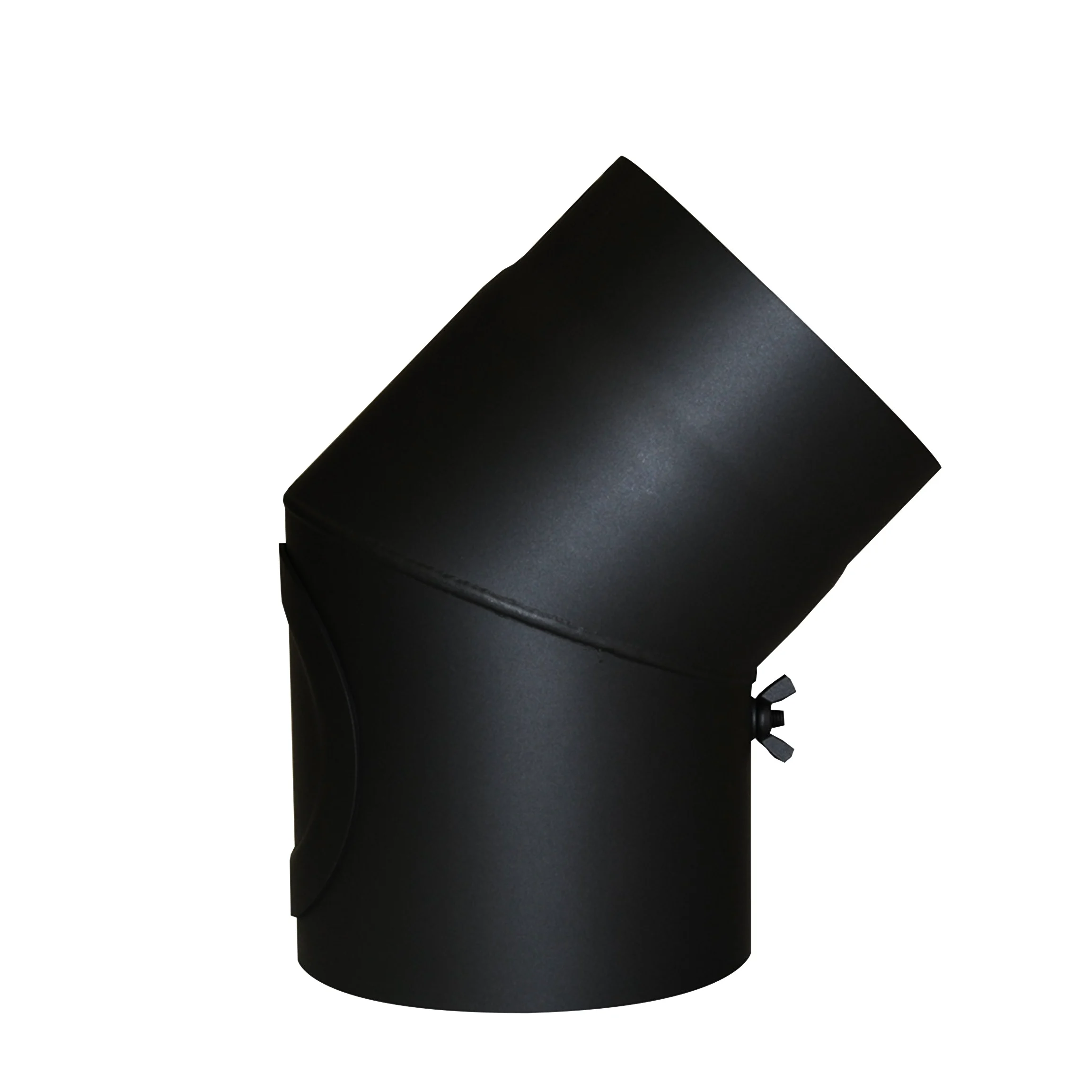 Kamino - Flam – Codo con válvula y puerta para chimenea de leña, Codo para estufa de leña, Codo vitrificado – resistente a altas temperaturas – Negro, 150 mm/45°C