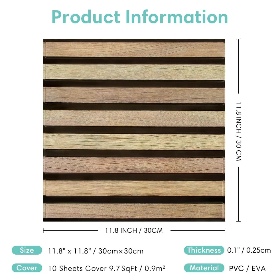 Commomy Paneles de pared de 3D, imitación de madera, 30 x 30 cm, 10 Piezas, autoadhesivos, pvc, paneles 3D decorativos pared decoracion de interior sala estar fondo dormitorio