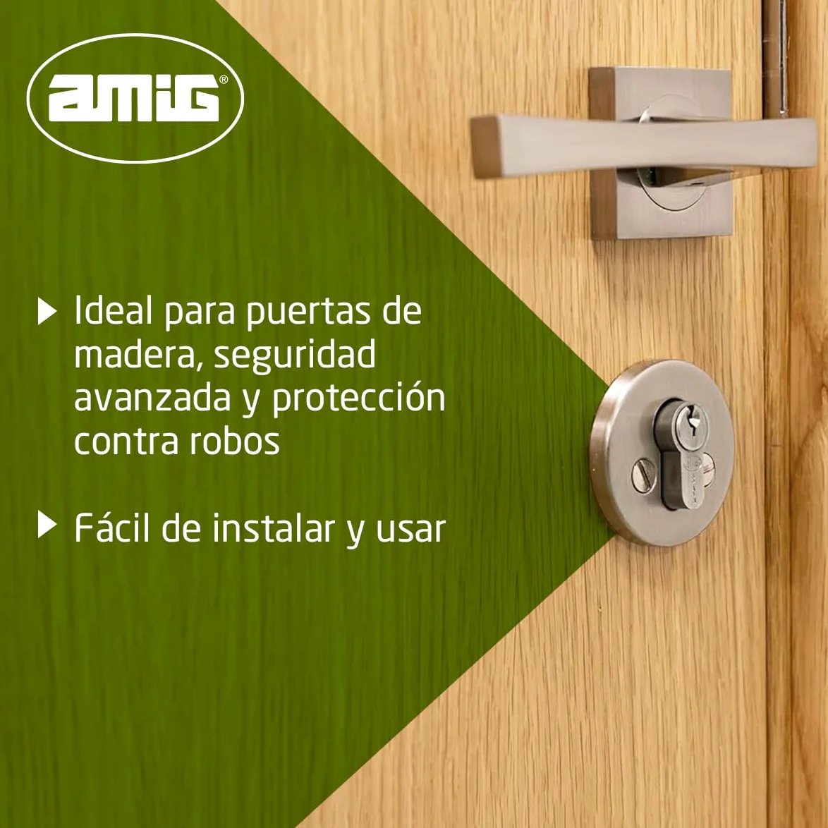 Amig - Cilindro de seguridad Mod. 9800 - Cerradura para puertas - Leva larga de 15mm - Sistema antitaladro - Incluye 5 llaves - Plateado - Medidas: 100 (50-50 mm)