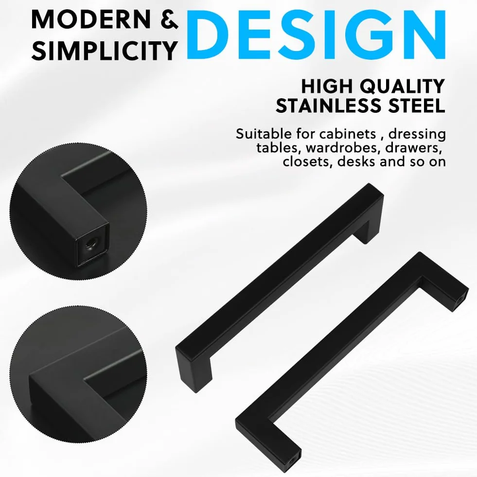 Flintronic 12 Piezas 128mm Tiradores de Armario Negro, Manijas de Puerta de Cajón de Cocina, para Gabinete Empotrado