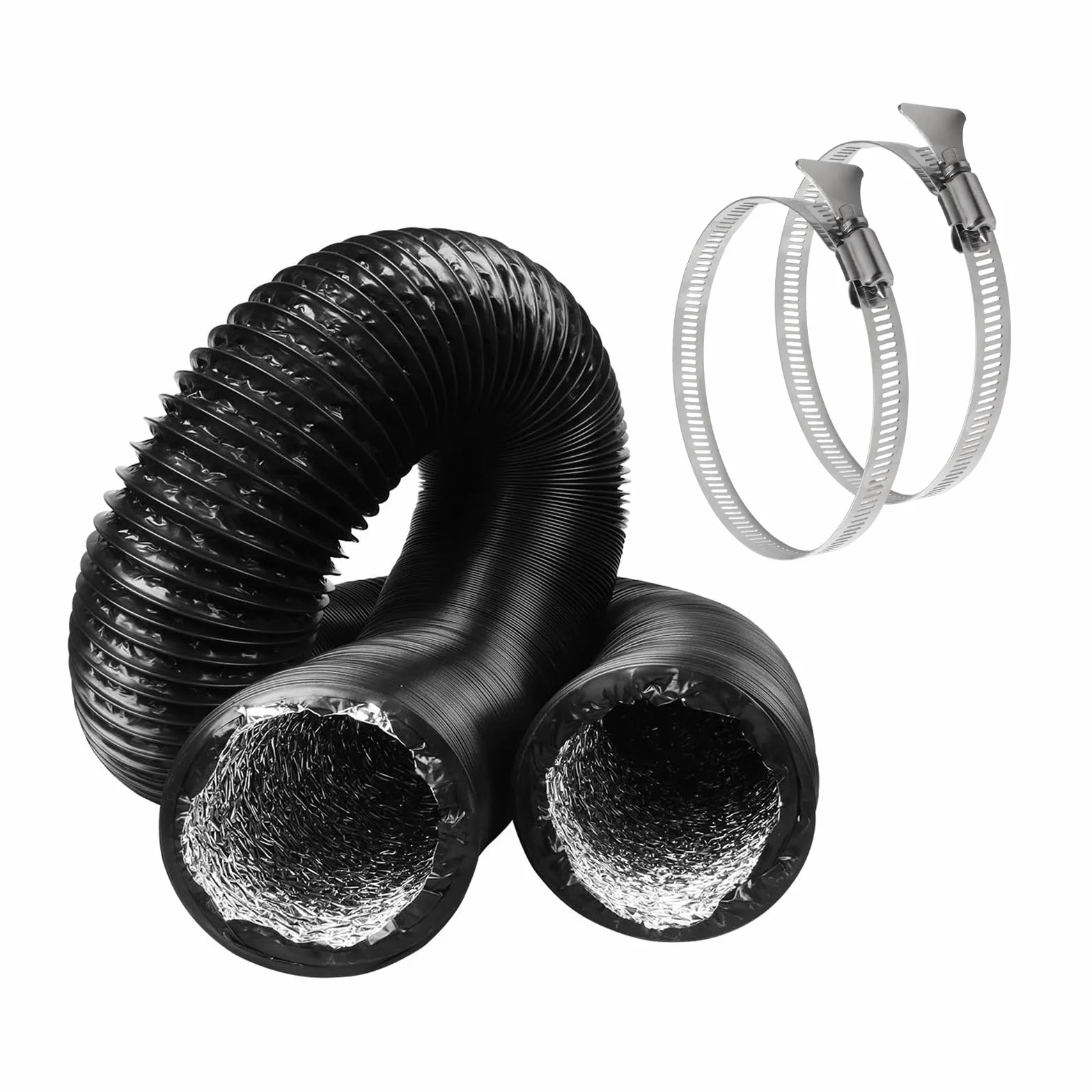 6 m Tubo Flexible de Salida de Aire Ø 100 mm Tubo Aire Flexible di Aluminio PVC para Extractor de Aire Climatización Secadora Conducto de Aire de Ventilación Sistemas con 2 Abrazaderas