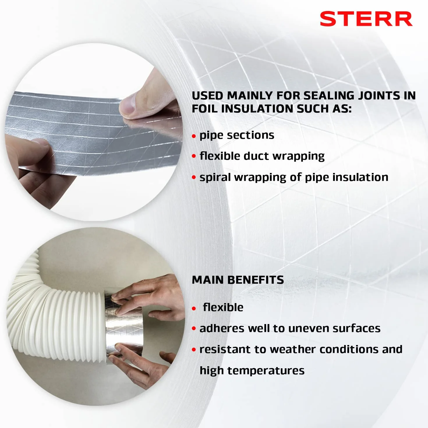STERR - Cinta de Aluminio Reforzada Cinta de Aluminio Plata 50 mm x 50 m