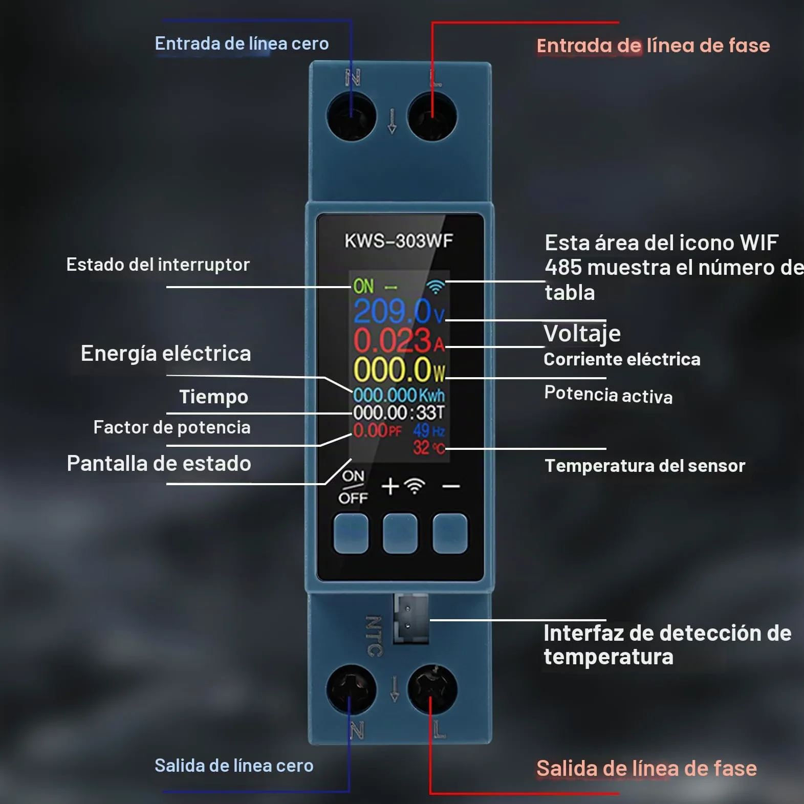 Medidor de consumo electrico wifi 40A contador electrico monofásico inteligente AC85-290V contador de energía digital con protección contra sobrecalentamiento y sobrecorriente KWS-303WF