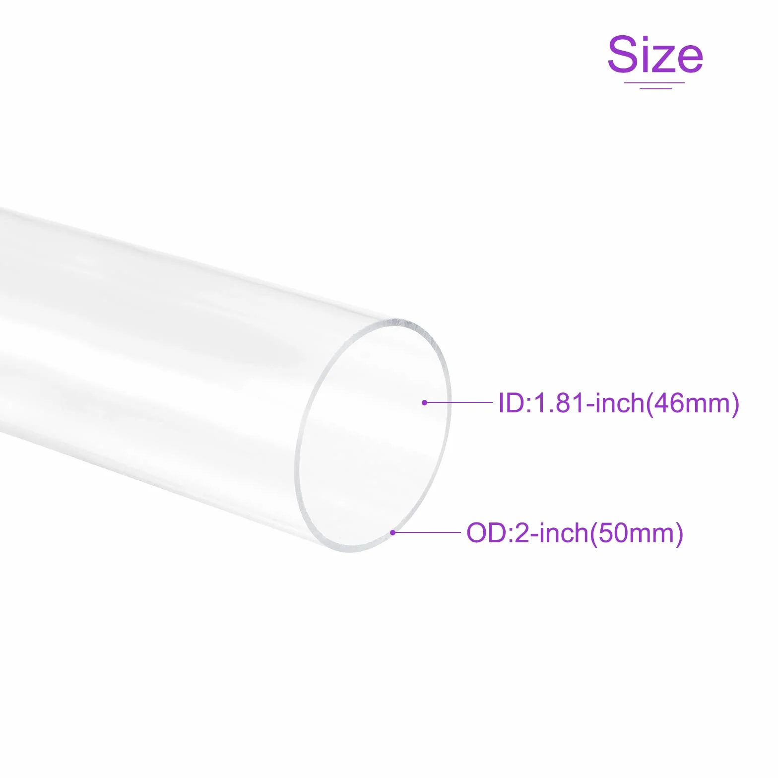 Tubo Rígido Acrílico Transparente 46mm x 50mm 8" para Acuario, Tubería de Agua y Refrigeración