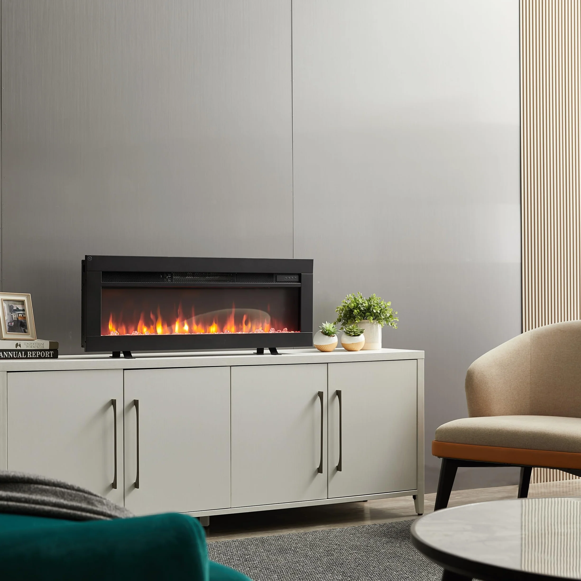 BALDERIA Agnes 36 - Chimenea eléctrica Decorativa de Pared con Efecto Llama LED