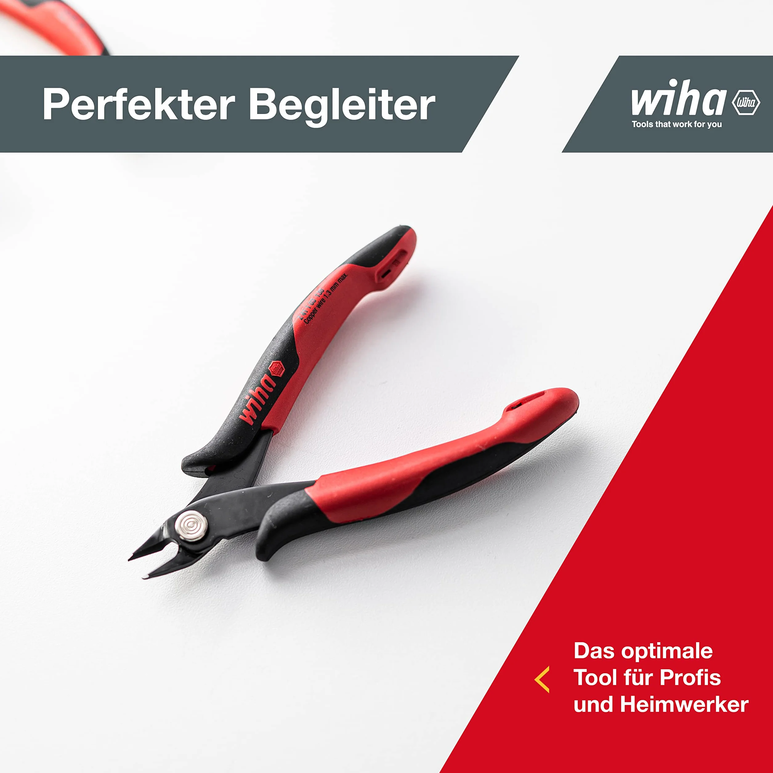 Wiha Alicates de corte diagonal Electronic con cabeza puntiaguda ancha sin chaflán 130 mm, 5 1/2" (26818)