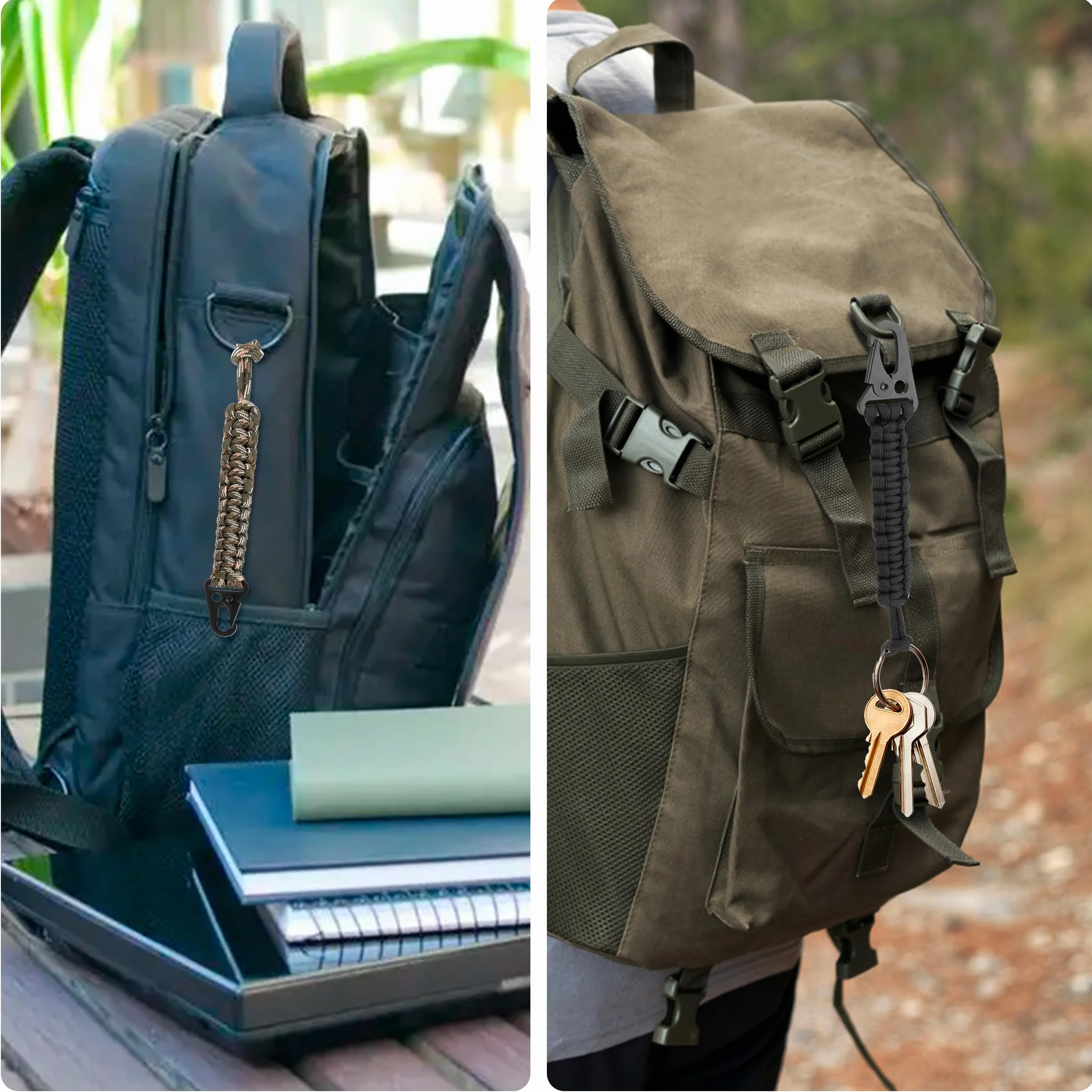 Llaveros de Cuerda de Paracaídas Cordón Trenzado con Mosquetón Cordón de Cintura Antipérdida Hebilla Cuerda Táctica para Camping Senderismo Caza 3 Piezas