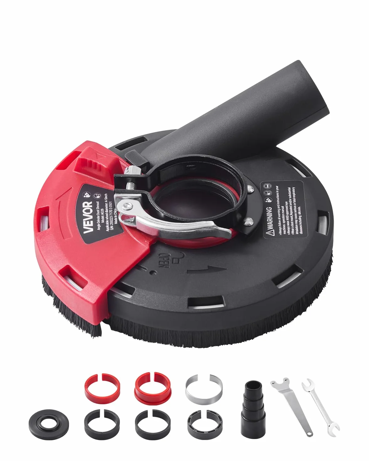 VEVOR Protector Antipolvo para Amoladora Angular, Universal de 10 a 12,7 cm, con 6 Arandelas de Sujeción, Conexión a Aspiradora, para Amolar Madera, Hormigón, Paredes y Piedra, 170 x 140 x 80 mm