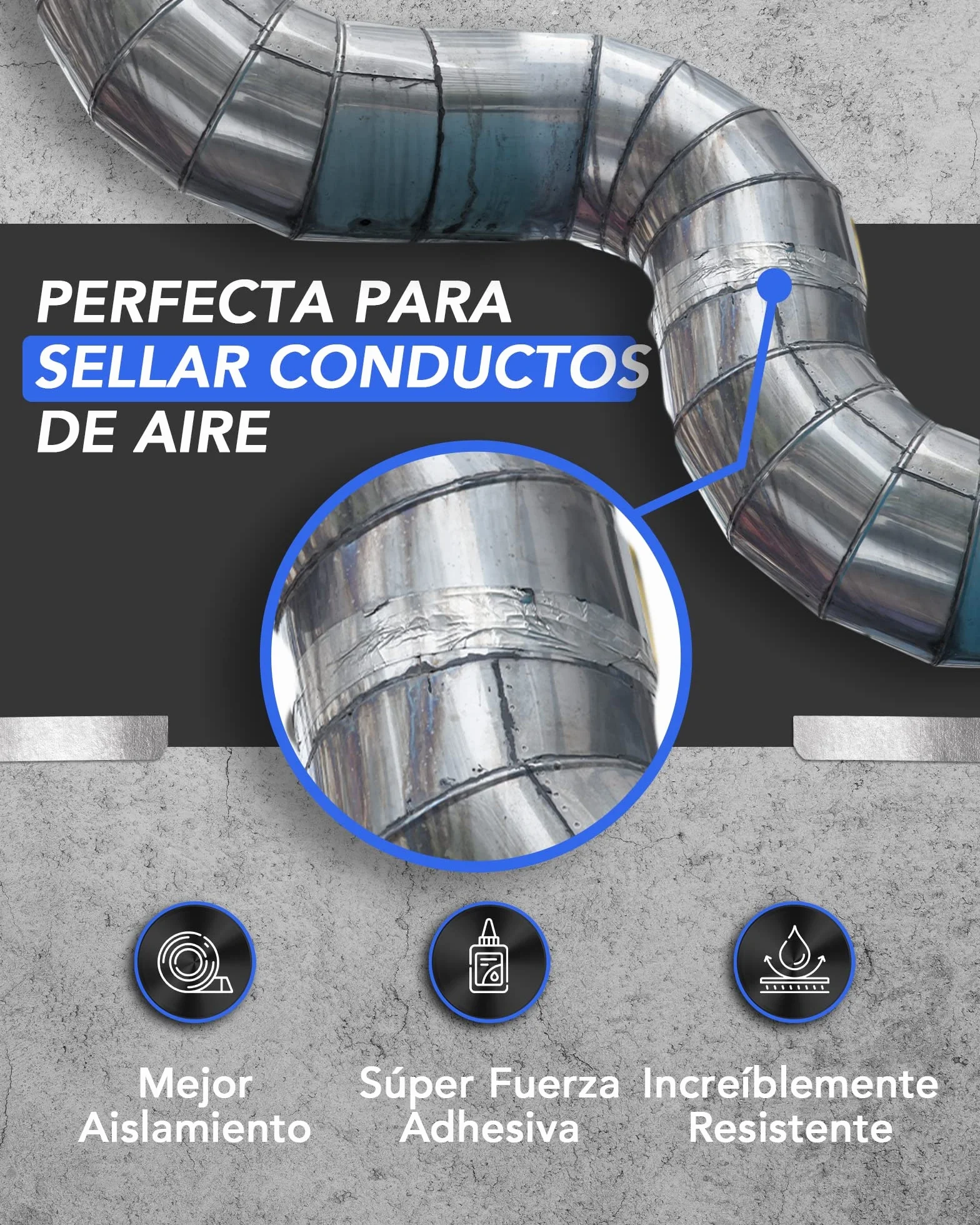 Cinta adhesiva aluminio profesional, 2"x210 pies (70 yd) para HVAC, sellado y reparación de ductos de aire y metal caliente/frío (paquete de 2)