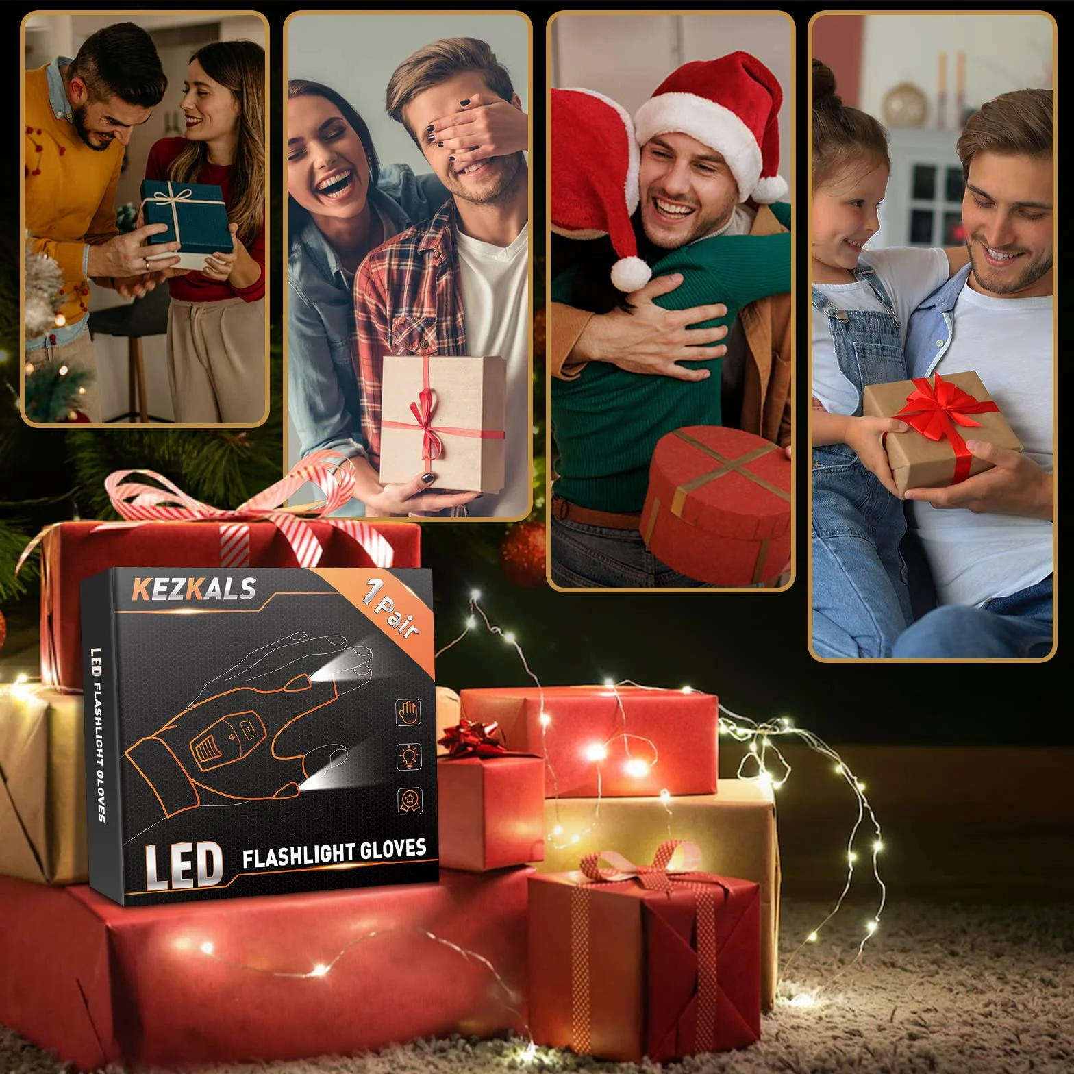 KEZKALS Regalo dia del Padre Original Personalizado, Guantes Con Luz LED, Ideas Regalo Hombre Mujer Original dia del Padre Madre, Regalo Hombre Mujer Navidad