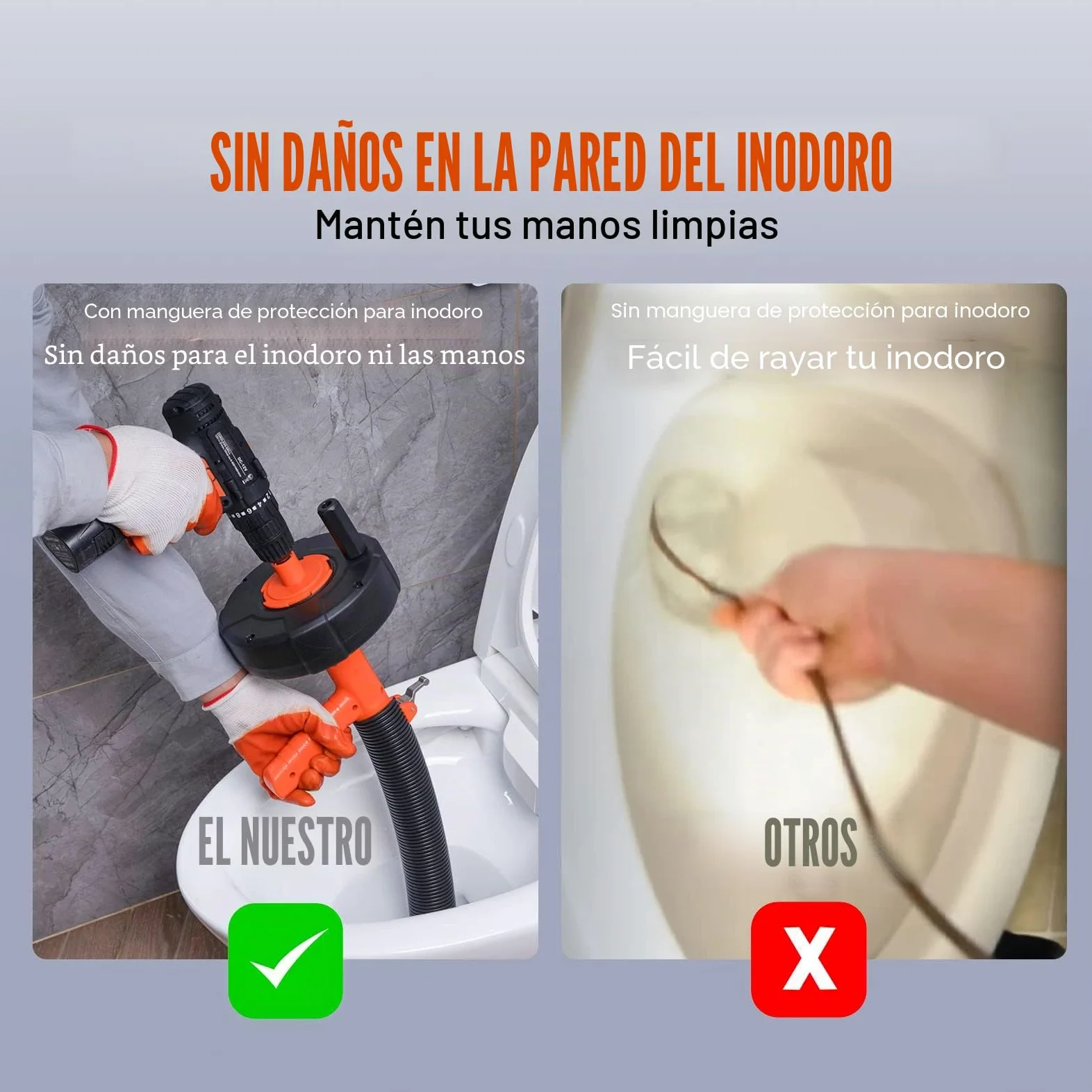 VEVOR Espiral de Limpieza de Tuberías 0,63x76,2 cm Cable de Acero de Resorte Limpiador de Drenaje de Alimentación Automática de Limpieza de Tuberías Limpiador de tuberías para Inodoros, Cocina, Baño