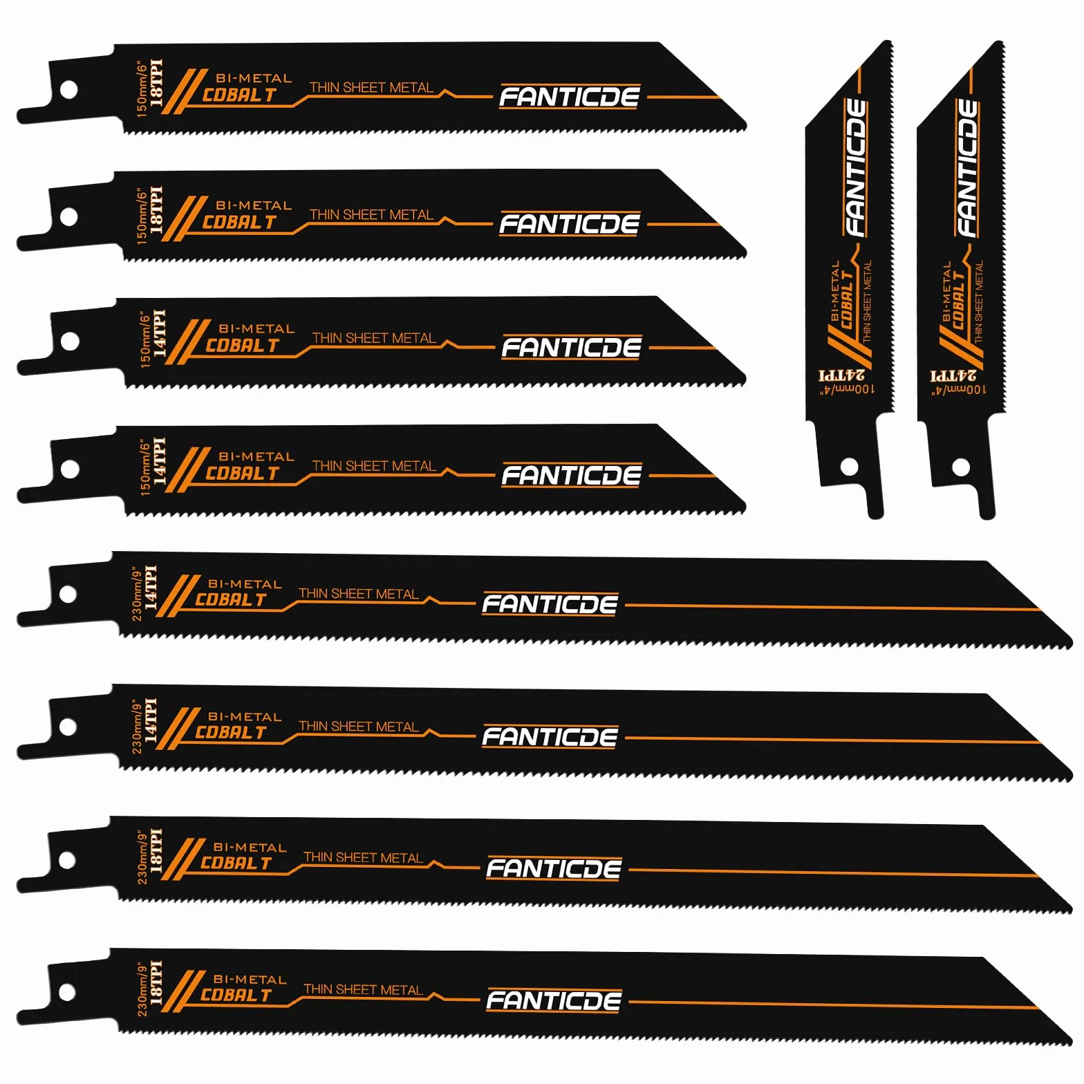 Hojas de sierra sable bimetálicas con cobalto, 10 piezas, 100-225 mm, 14-24 TPI