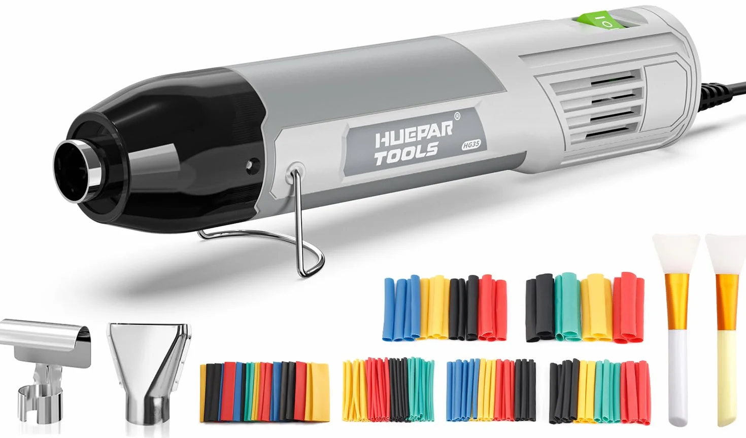 Mini Pistola de Aire Caliente, Huepar Tools 350W Pistola de Calor Portátil con Boquilla, para DIY, Soldadura, Retráctil PVC, Arcilla, Sello de Goma ect