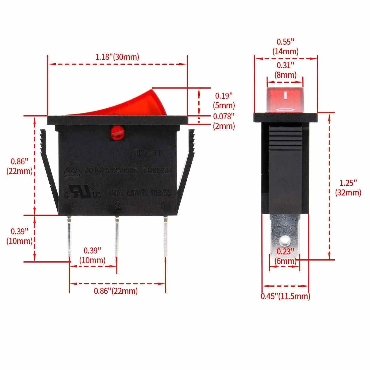 AUTOZOCO Interruptor basculante ON-OFF SPST 3 vias con led, 20 A, interruptor auxiliar luz, controlador eléctrico botonera, boton interruptor con luz led Rojo