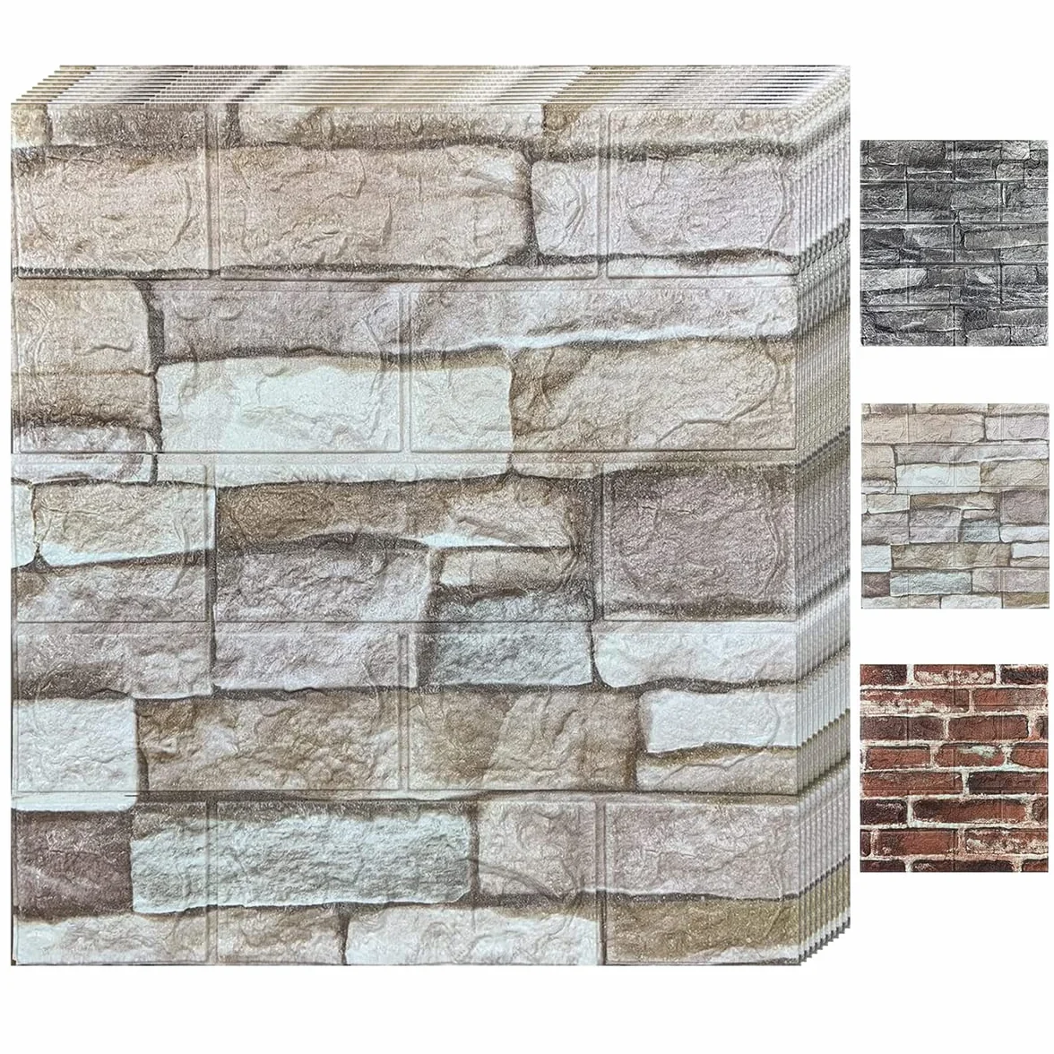 Papel Pintado Pared 3D 10 Piezas,Autoadhesivo Grueso Impermeable DIY Pegatina de Pared Espuma 3D,Efecto Ladrillo de Piedra,35 x 38cm,3d Paneles Decorativos para Cocina,Dormitorio (Color roca)