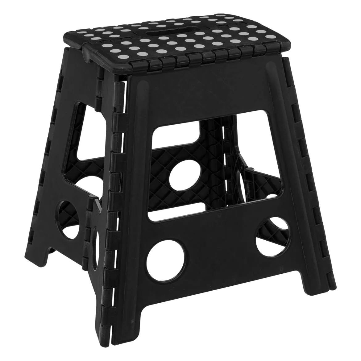 5five - Taburete Plegable de plástico, Negro, 1 peldaño, 39 cm, Cierre de Seguridad, fácil Almacenamiento, Revestimiento Antideslizante, Carga máxima 110 kg