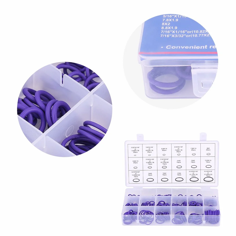 Kit de Anillo de AC o, 270 Piezas Aire de Automóvil Surtido o Anillos AC o Kit de Anillo Automotriz con Excelente Sellado para Reemplazo de Accesorios Profesionales (PURPLE)